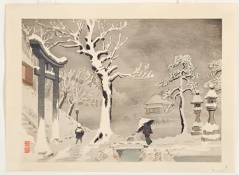 Snow Scene beneath the Embankment at Mimeguri Shrine, Mukojima, c.1915